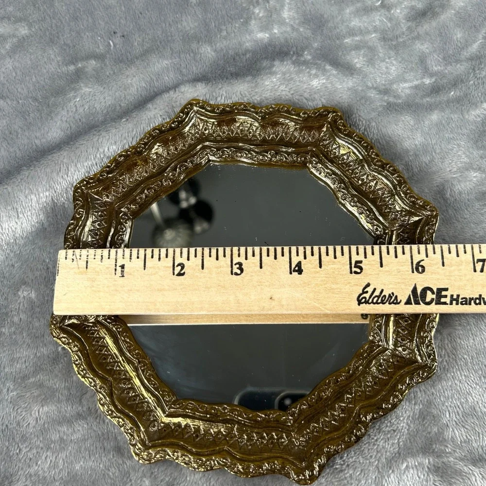 Vintage‎ Set of 2 Gold Octagon Wall Mirrors Ornate Scalloped Frame 6.5 Inch